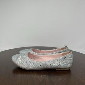 Olive & Edie Shimmer Flat Shoes Toddler Girls Size 4 Silver Slip On Ballet Party